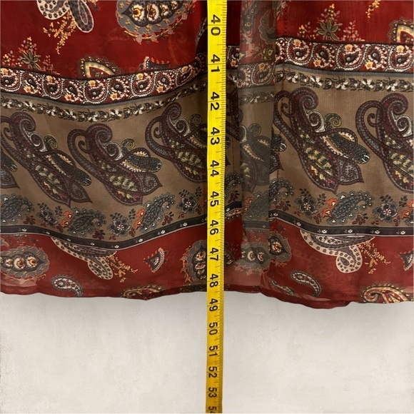 Oober Swank Duster Top Deep Red Sheer Paisley Layering Split - Size Small - Picture 10 of 11